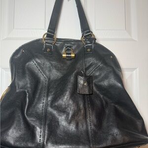 Yves Saint Laurent Black Leather Bag with Gold Details